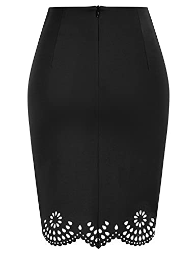 GRACE KARIN Falda de Lápiz Corta Estirada de Cintura Alta Bodycon Tubo Falda Oficina por La Rodilla Negro(736-01) XXL
