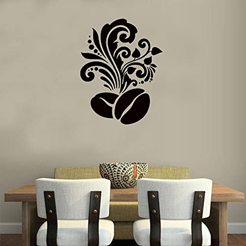 Grano de café con estampado floral Etiqueta de la pared de la cocina Cafetería Tienda Diseño de interiores Arte Mural Decoración para el hogar Vinilo Tatuajes de pared Póster A7 58x43cm