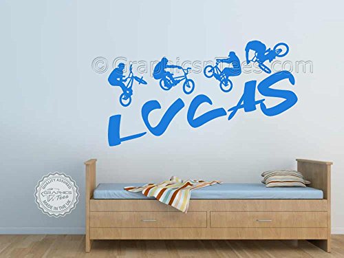 Graphics 'n' Tees - Adhesivo de pared para bicicleta BMX personalizable, diseño gráfico de vinilo para habitación de niños y niñas, color negro (grande 1220 mm x 680 mm)