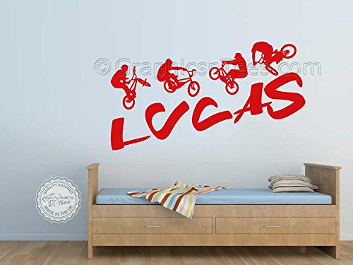 Graphics 'n' Tees - Adhesivo de pared para bicicleta BMX personalizable, diseño gráfico de vinilo para habitación de niños y niñas, color negro (grande 1220 mm x 680 mm)