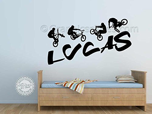 Graphics 'n' Tees - Adhesivo de pared para bicicleta BMX personalizable, diseño gráfico de vinilo para habitación de niños y niñas, color negro (grande 1220 mm x 680 mm)