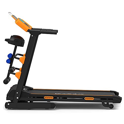 Gridinlux | Cinta de Correr Eléctrica Plegable | Trainer Race X-Treme | 1800 W | App y MP3 con Altavoces | 1-16 km/h | 12 Programas | 120x42cm Superficie | Pesas, Bandas y Banco Abdominales incluidos