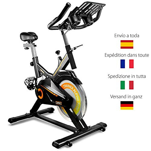 gridinlux. Trainer Alpine 7000. Bicicleta estática Spinning. Volante de Inercia 15 kg, Nivel Avanzado, Sistema de Absorción de Impactos, Pantalla LCD, Fitness