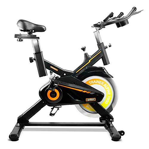 gridinlux. Trainer Alpine 7000. Bicicleta estática Spinning. Volante de Inercia 15 kg, Nivel Avanzado, Sistema de Absorción de Impactos, Pantalla LCD, Fitness