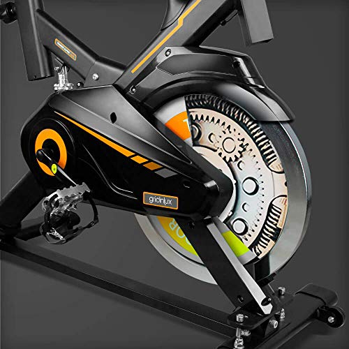 gridinlux. Trainer Alpine 7000. Bicicleta estática Spinning. Volante de Inercia 15 kg, Nivel Avanzado, Sistema de Absorción de Impactos, Pantalla LCD, Fitness