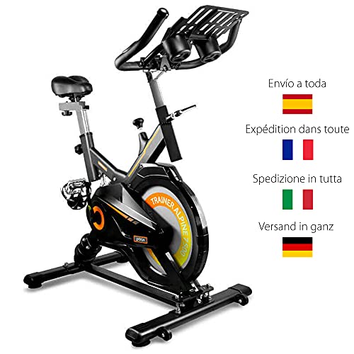 gridinlux | Trainer Alpine 7500 | Bicicleta estática Spinning | Volante de Inercia 15 kg | Nivel Avanzado | Sistema de Absorción de Impactos | Pantalla LCD | Fitness