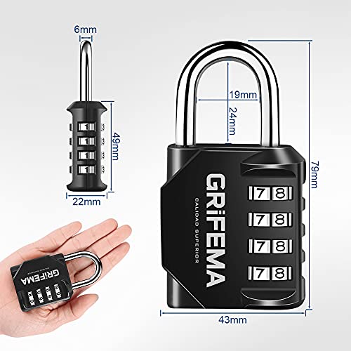 GRIFEMA GA1001 - Candados de seguridad, 4 Digitos, 2 Piezas, Grillete Largo [Exclusivo en Amazon]