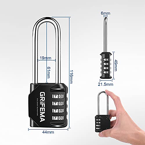 Grifema GA1002 - Candados de seguridad, 4 Digitos, 2 Piezas, Grillete Corto, Negro