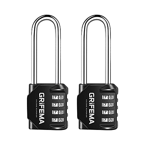 Grifema GA1002 - Candados de seguridad, 4 Digitos, 2 Piezas, Grillete Corto, Negro