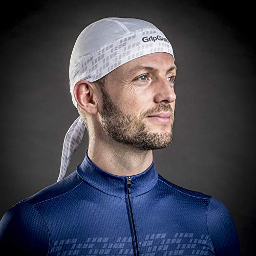 GripGrab Bandana Protección UV Sotocasco Gorra de Ciclismo Transpirable Pañuelo Sudor Cabeza en 8 Colores Calentadores Babeza, Adultos Unisex, Blanco, Talla Única