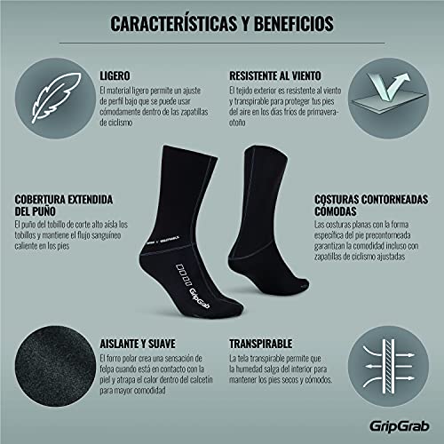 GripGrab Calcetines de Ciclismo de Invierno Térmicos Cortavientos Tobilleros para el Frio Transpirables Costuras Planas