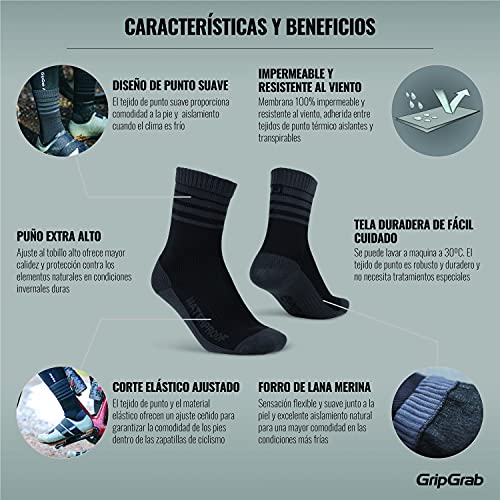 GripGrab Calcetines de Ciclismo Invierno Lana Merino Térmicos Impermeables Calcetines Invierno Aislantes Lluvia Unisex