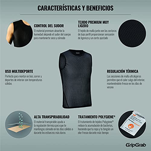 GripGrab Camiseta Interior Ciclismo Pack 1 o 3 uds Sin Mangas de Rejilla Ropa Técnica Ciclista Transpirable, Adultos Unisex, Negro-1 ud, M