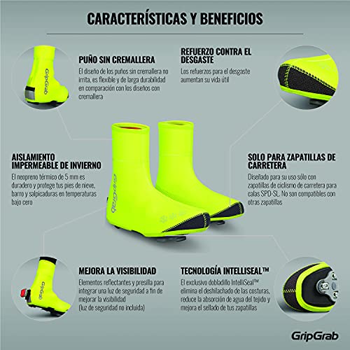 GripGrab Cubrezapatillas Ciclismo Arctic Invierno Térmicos Carretera Cortavientos 4mm Neopreno Impermeable con Forro Cubrebotas, Unisex-Adult, Amarillo Neón, XXXL (48-49)