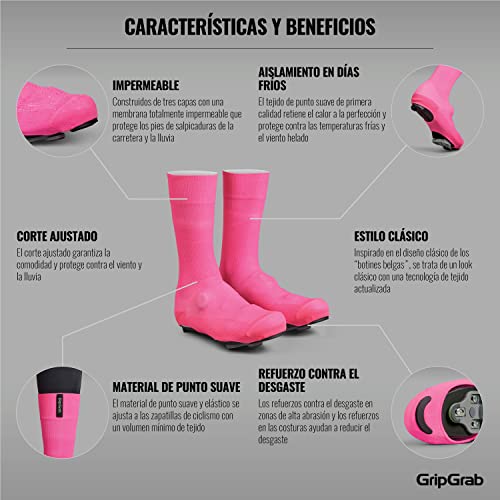 GripGrab Cubrezapatillas Flandrien Impermeables de Punto Ciclismo de Carretera Aislantes de Corte Alto Cubrebotas, Adultos Unisex, Rosa, XL (45/47)