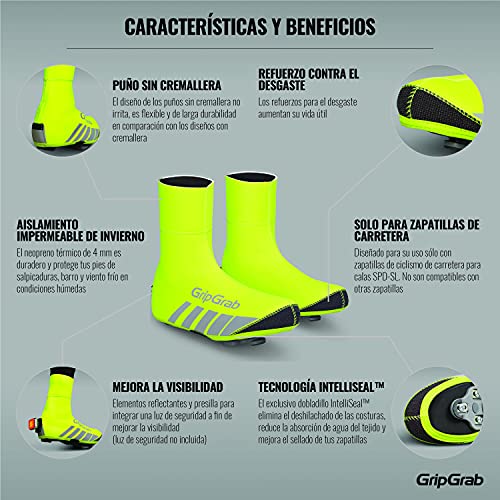 GripGrab Cubrezapatillas Racethermo Neopreno Impermeable Invierno Ciclismo Carretera Cubrebotas Cortaviento, Adultos Unisex, Amarillo Neón, 42/43 EU