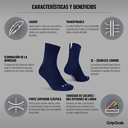 GripGrab Lightweight SL Performance Summer Cycling Socks Eyecatching 8 Colours 2 Lengths for Road Mountain Gravel Bike, azúl marino, 44-47