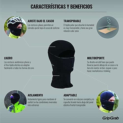 GripGrab Pasamontañas Térmico de Ciclismo Sotocasco Braga de Cuello Invierno Forro Polar Cabeza Hombre Mujer y Niños Calentadores Babeza, Adultos Unisex, Negro, M