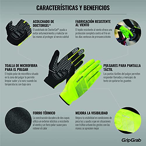 GripGrab Ride Entretiempo Cortavientos Acolchados Transpirables Táctiles Guantes Ciclismo Invierno, Adultos Unisex, Amarillo Neón, M