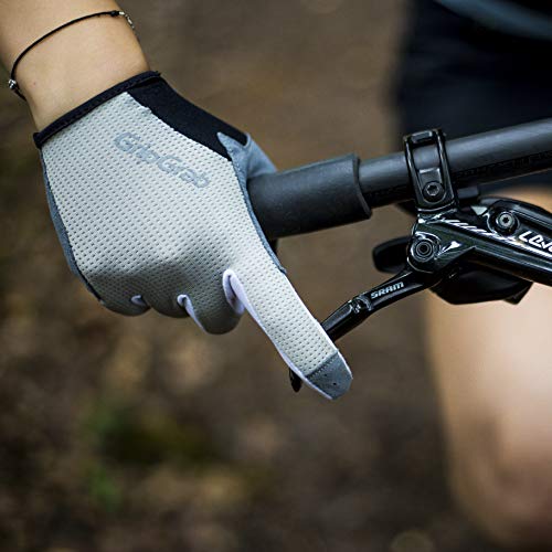 GripGrab Women's Shark Gel-Padded Fullfinger Gravel Mountain-Bike Gloves Long Shock-Absorbing Cushioned Summer Cycling Guantes Largos Ciclismo, Gris, XS