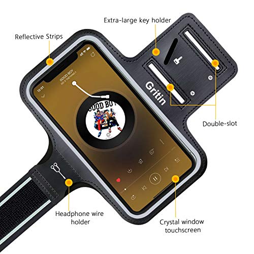 Gritin Brazalete Deportivo para Correr, Brazalete Móvil Deportivo Ajustable contra Sudor Correa de Extensión para Phone 12/12 Pro/11 Pro/Phone XS/X/Phone 8/7 y Otros Teléfonos de Menos de 6.1"