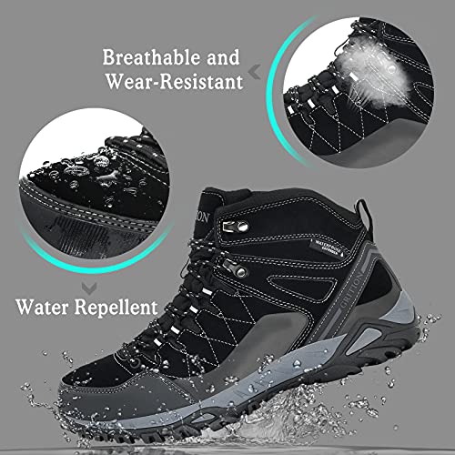 GRITION botas de montaña para hombre moto botas trekking de hombre de Nieve Senderismo Impermeables Deportes Trekking Zapatos Invierno,Zapatillas de Senderismo para Hombre