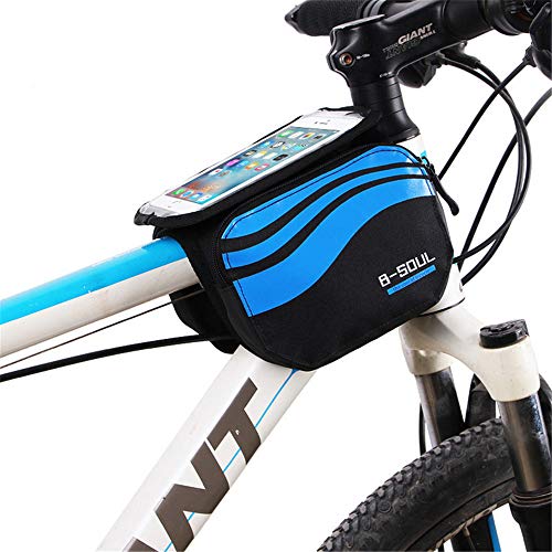 GSDJU Bicicleta Bicicleta De Montaña Bolsa De Tubo Superior Bolsa De Viga Delantera Bolsa De Accesorios De Bicicleta Bolsa Impermeable para Teléfono Móvil 5.7 Pulgadas Azul Tímido