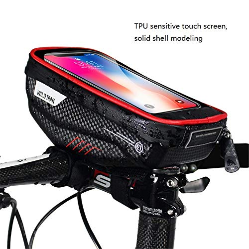 GSDJU Bolsa para Bicicleta Carcasa Dura Pantalla Táctil Bolsa Impermeable para Teléfono Móvil Bicicleta De Montaña Bolsa para Viga Delantera Accesorios para Montar 18X9X7Cm Rojo