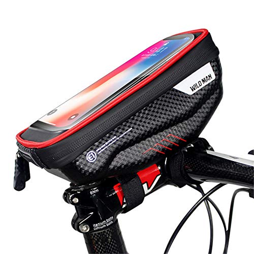 GSDJU Bolsa para Bicicleta Carcasa Dura Pantalla Táctil Bolsa Impermeable para Teléfono Móvil Bicicleta De Montaña Bolsa para Viga Delantera Accesorios para Montar 18X9X7Cm Rojo