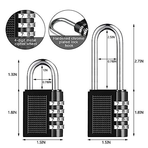 Gsrhzd Candado de combinación, candado de combinación de 4 dígitos, 2 candados metálicos de combinación de seguridad para casilleros domésticos, casilleros personales en oficina y dormitorio (negro)