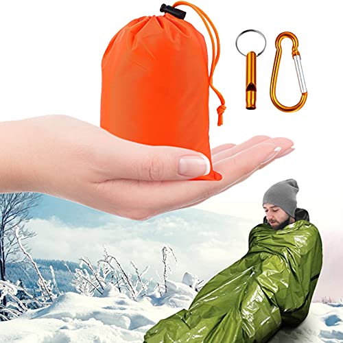 Gsrhzd Saco de Dormir de Emergencia, Saco de Dormir de Camping, Saco de Dormir de Emergencia al Aire Libre con Silbato, frío, Impermeable y cálido, Apto para Acampar (Amarillo)