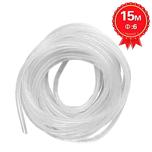 GTIWUNG 15 Metros Organizador de Cables en Espiral, Tubo Flexible en Espiral Evuelto para PC TV DVD cable de antena estéreo agrupar cable, Blanco