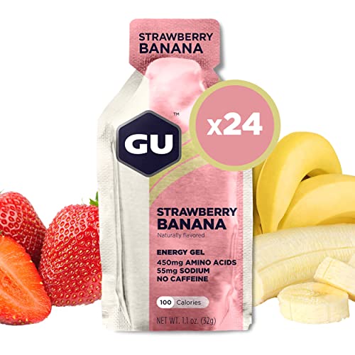 GU Energy Gel Energizante de Fresa y Plátano - Paquete de 24 x 32 gr - Total: 768 gr