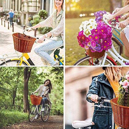 Guajave Cesta de mimbre para bicicleta, cesta delantera de mimbre tradicional, con correas de cuero, accesorios para bicicletas