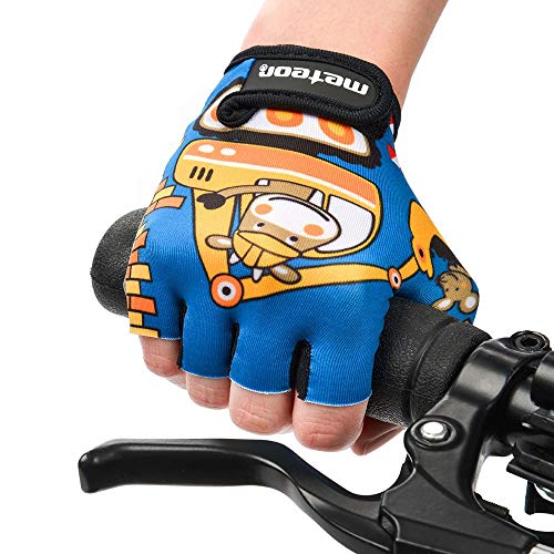 Guantes Bicicleta MTB BMX Ciclismo Montaña Carretera Fitness Gimnasio Bici Escalada Senderismo y Otros Deportes Guantes Deportivos Sin Dedos para Mujer y Hombre (JR XS ~6-6,5cm, Teddy Builder)