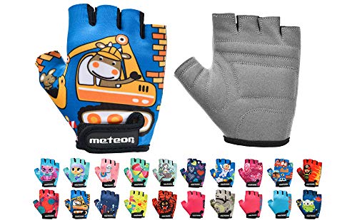 Guantes Bicicleta MTB BMX Ciclismo Montaña Carretera Fitness Gimnasio Bici Escalada Senderismo y Otros Deportes Guantes Deportivos Sin Dedos para Mujer y Hombre (JR XS ~6-6,5cm, Teddy Builder)