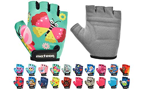 Guantes Bicicleta MTB BMX Ciclismo Montaña Carretera Fitness Gimnasio Bici Escalada Senderismo y Otros Deportes Guantes Deportivos Sin Dedos para Mujer y Hombre (JR XS ~6-6,5cm, Butterflies)