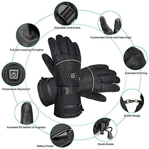 Guantes Calefactables, batería Recargable de 3.7V 4000mAh, 3 Niveles de Calentamiento,Guantes Calefactores eléctricos Impermeables con Pantalla táctil para Mujeres y Hombres, para Moto, esquí(M)