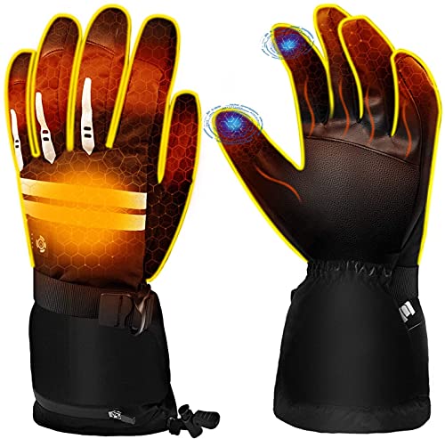 Guantes Calefactables Recargables, EEIEER 7,4V 5000mAh Guantes Electricos Impermeable Pantalla Táctil Guantes Moto Invierno Calefactable Hombres y Mujeres, para Deportes al Aire Libre Ciclismo Montar