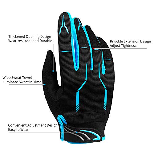 Guantes de bicicleta de exterior guantes de bicicleta de montaña de carretera guantes de dedo completo guantes de dedo largo SBR absorción de impactos hombres y mujeres azul grande