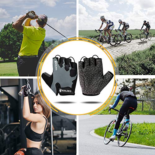 Guantes de Ciclismo de Bicicleta Guantes de Bicicleta de Carretera de Medio-Dedo para Hombres Mujeres Acolchado Antideslizante Transpirable (Gris, S)