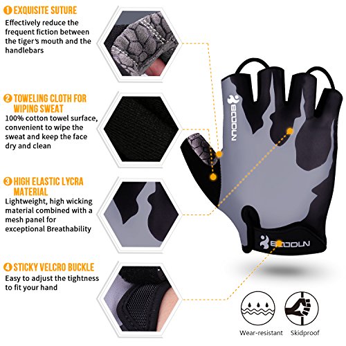 Guantes de Ciclismo de Bicicleta Guantes de Bicicleta de Carretera de Medio-Dedo para Hombres Mujeres Acolchado Antideslizante Transpirable (Gris, S)