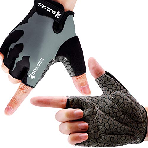 Guantes de Ciclismo de Bicicleta Guantes de Bicicleta de Carretera de Medio-Dedo para Hombres Mujeres Acolchado Antideslizante Transpirable (Gris, S)