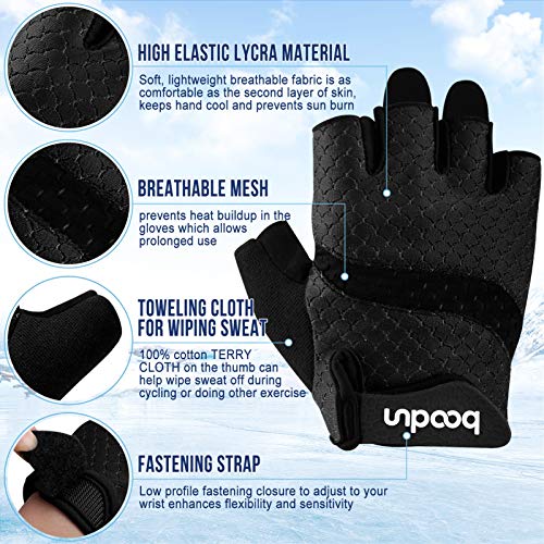 Guantes de Ciclismo de Bicicleta Guantes de Bicicleta de Carretera de Medio-Dedo para Hombres Mujeres Acolchado Antideslizante Transpirable (#Negro, L)