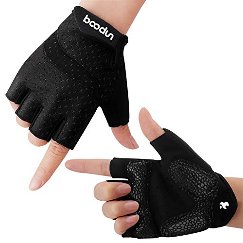 Guantes de Ciclismo de Bicicleta Guantes de Bicicleta de Carretera de Medio-Dedo para Hombres Mujeres Acolchado Antideslizante Transpirable (#Negro, L)