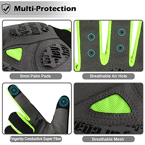 Guantes de Ciclismo Grebarley Guantes de Bicicleta de montaña Guantes de Pantalla táctil con Guantes de Bicicleta Acolchados Que absorben los Golpes para Hombres y Mujeres (Verde, XXL)