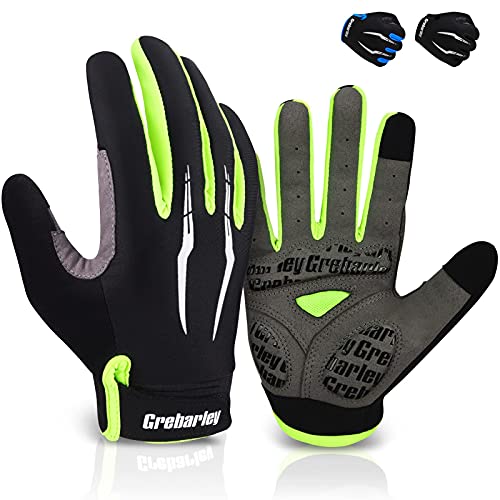 Guantes de Ciclismo Grebarley Guantes de Bicicleta de montaña Guantes de Pantalla táctil con Guantes de Bicicleta Acolchados Que absorben los Golpes para Hombres y Mujeres (Verde, XXL)