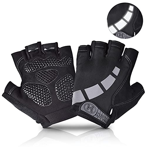 Guantes de Ciclismo Hombre Guantes Verano de Bici de Carretera Guantes Deportivos para Gimnasio Antideslizante Transpirable Guantes Reflectantes MTB Guantes de Medio Dedo para Hombre y Mujer, Negro L