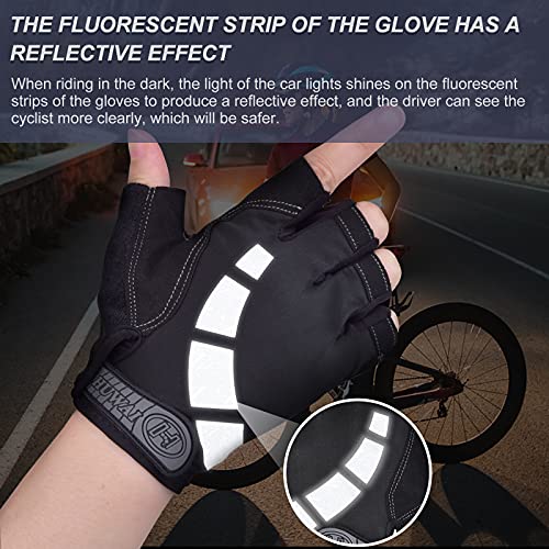 Guantes de Ciclismo Hombre Guantes Verano de Bici de Carretera Guantes Deportivos para Gimnasio Antideslizante Transpirable Guantes Reflectantes MTB Guantes de Medio Dedo para Hombre y Mujer, Negro L