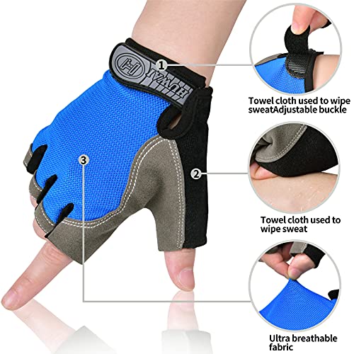 Guantes de Ciclismo Hombre Guantes Verano de Bici de Carretera Guantes Deportivos para Gimnasio Entrenamiento, Antideslizante Guante Transpirable MTB Guante de Medio Dedo para Hombre y Mujer, Azul L